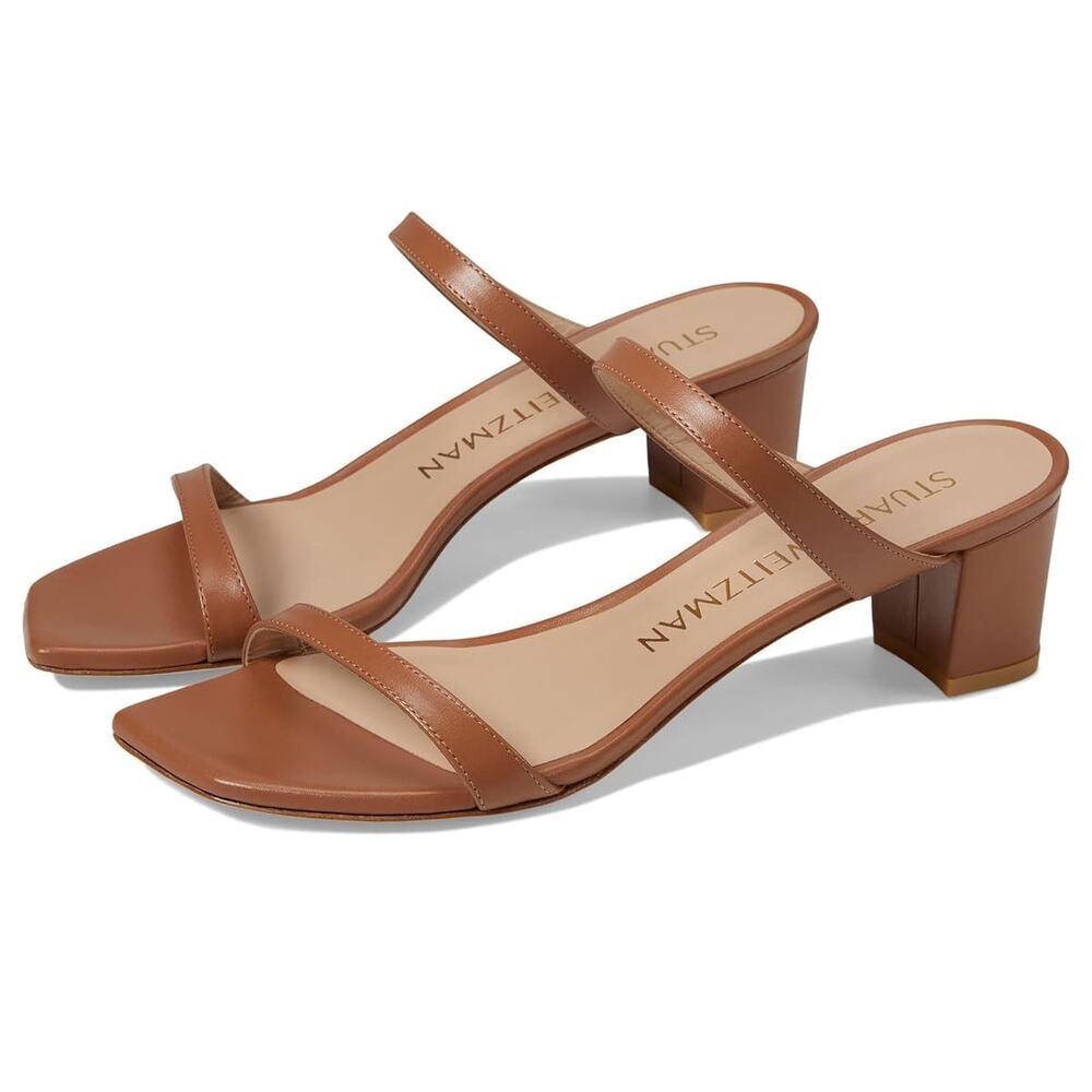 Stuart Weitzman Aleena 50 Block Women's Sandals Smooth Calf Leather Tan 8.5